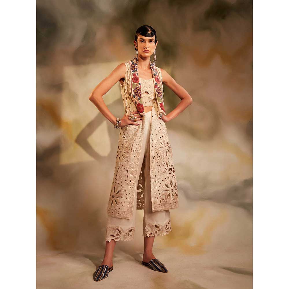 CHANDRIMA Ivory Cutwork And Beadwork Bustier