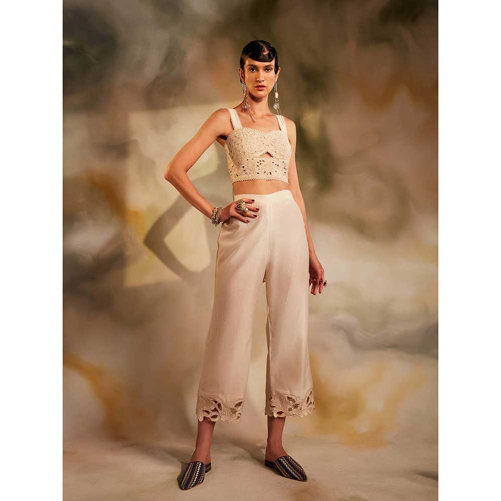 CHANDRIMA Ivory Cutwork And Beadwork Bustier