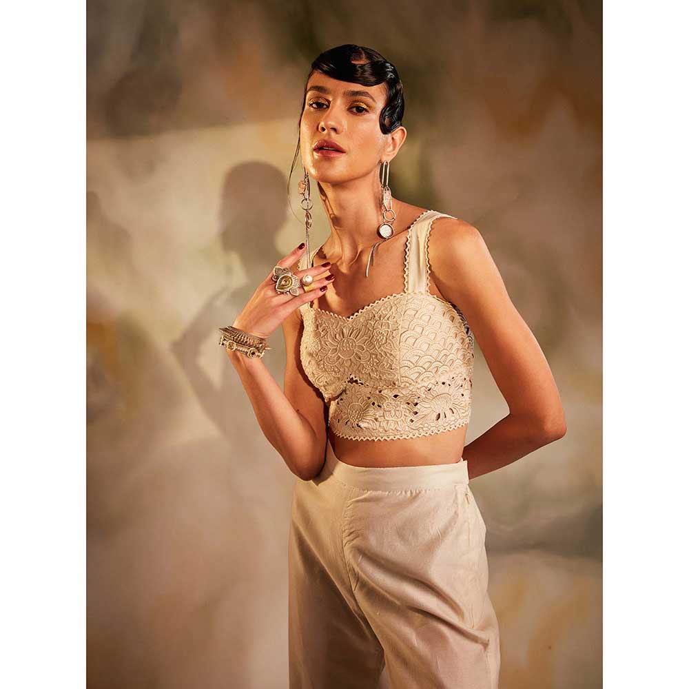 CHANDRIMA Ivory Cutwork And Beadwork Bustier
