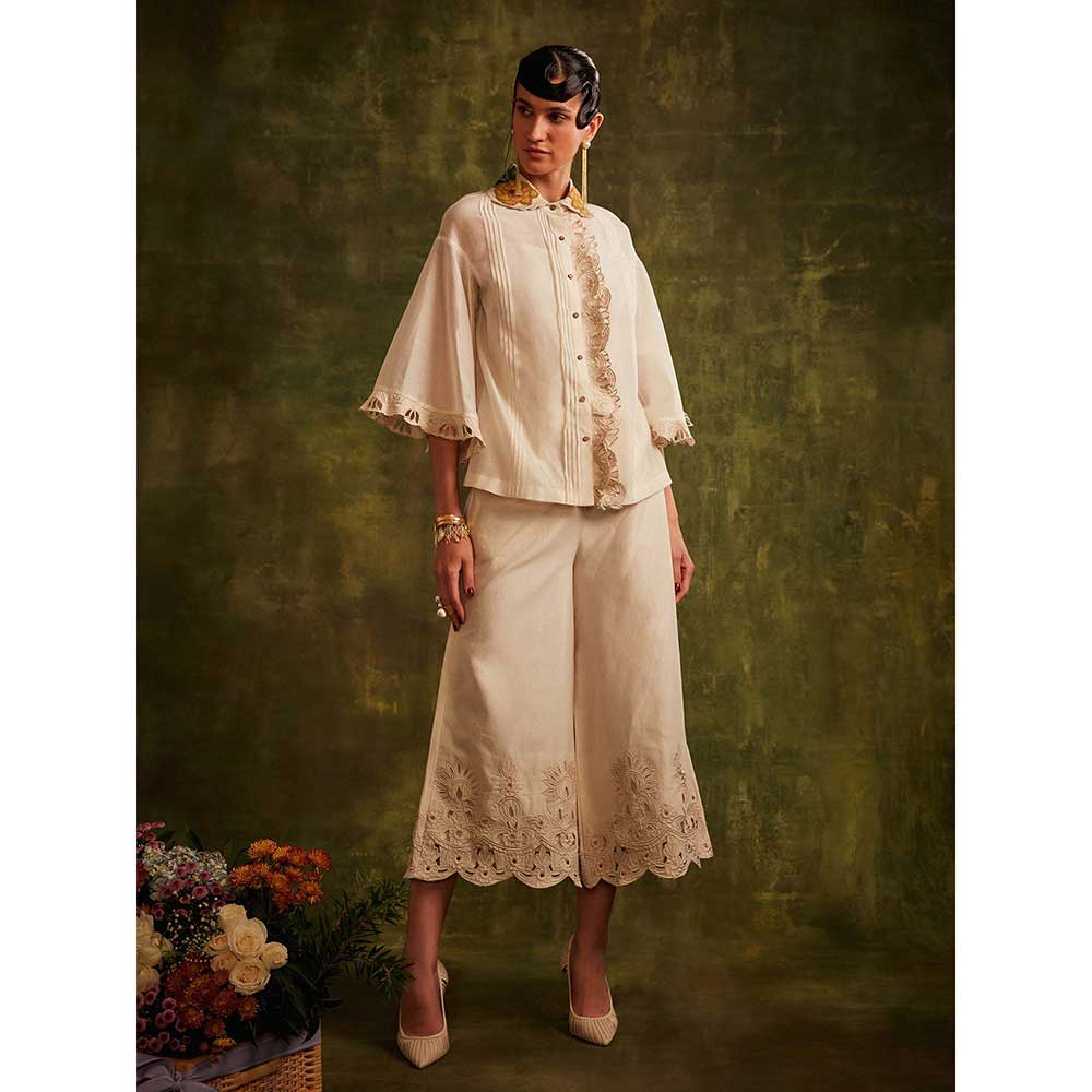CHANDRIMA Ivory Chanderi Ruffled Shirt