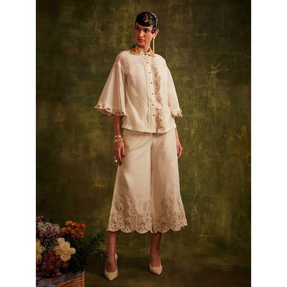 CHANDRIMA Ivory Chanderi Ruffled Shirt