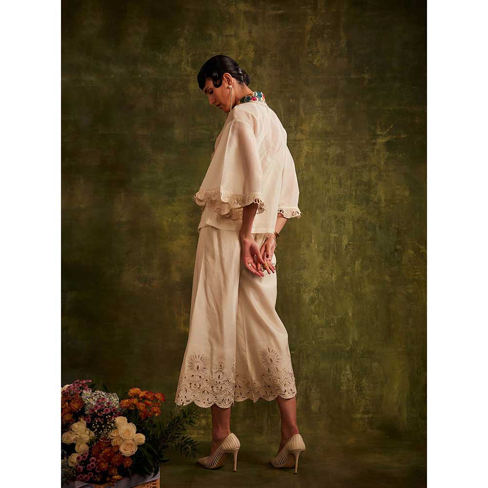 CHANDRIMA Ivory Chanderi Ruffled Shirt