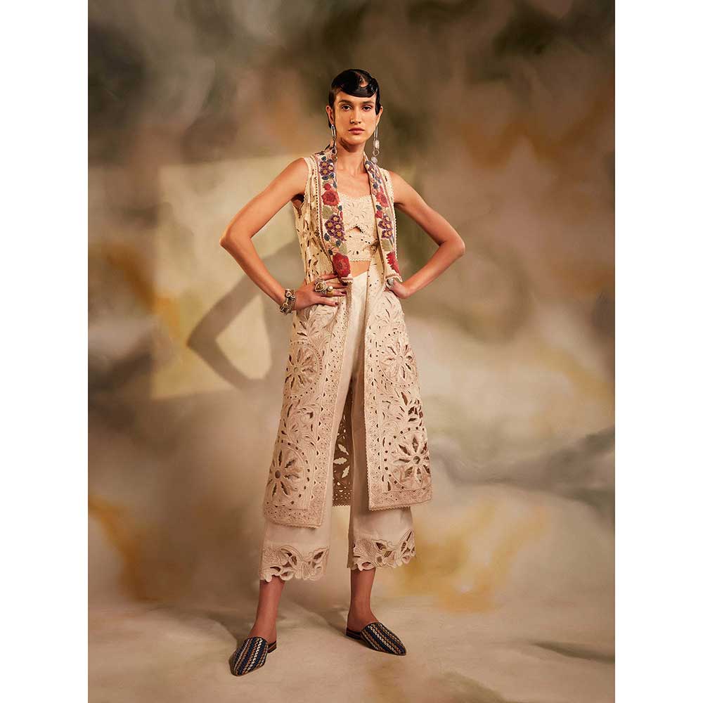 CHANDRIMA Ivory Kala Cotton Cutwork Jacket