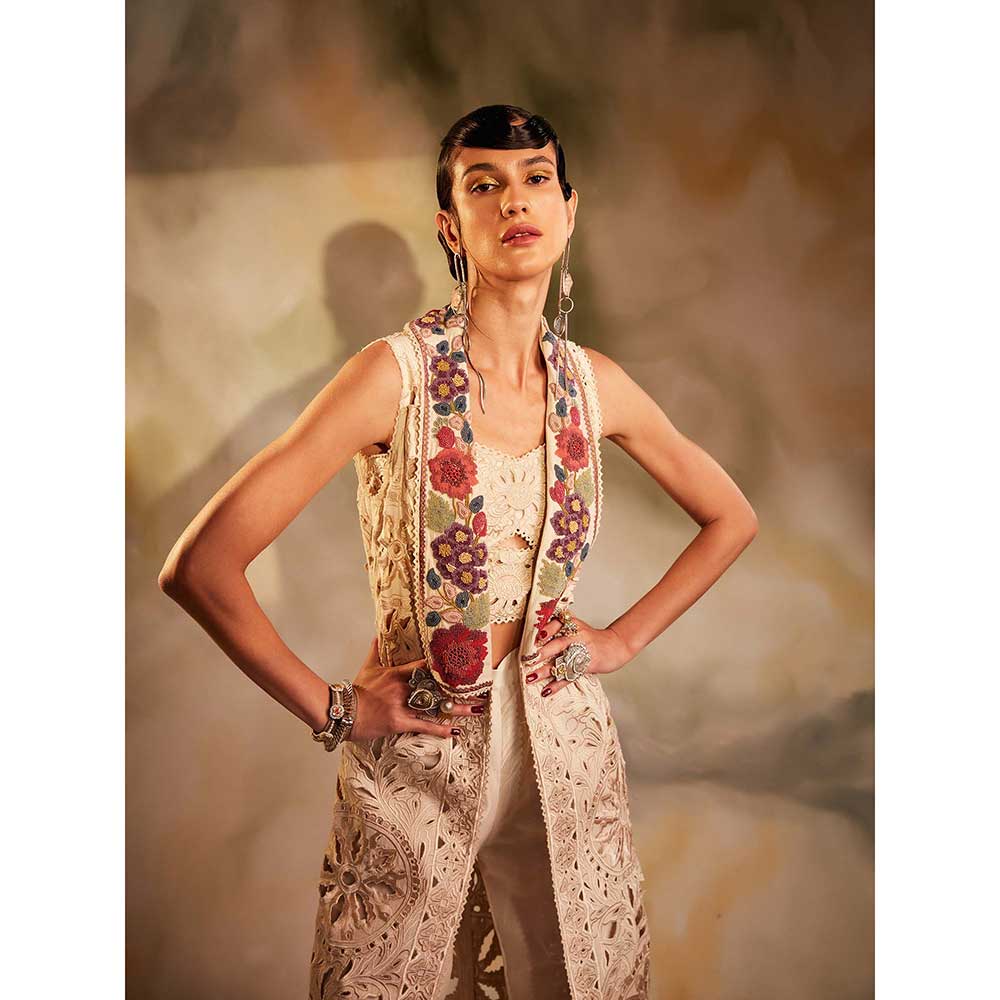 CHANDRIMA Ivory Kala Cotton Cutwork Jacket