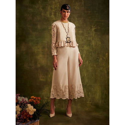 CHANDRIMA Ivory Chanderi Cutwork Culottes