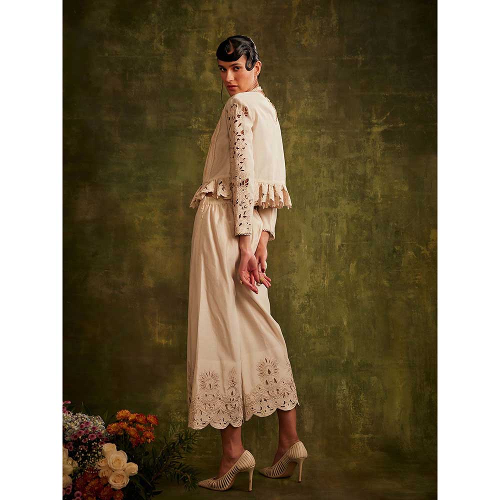 CHANDRIMA Ivory Chanderi Cutwork Culottes