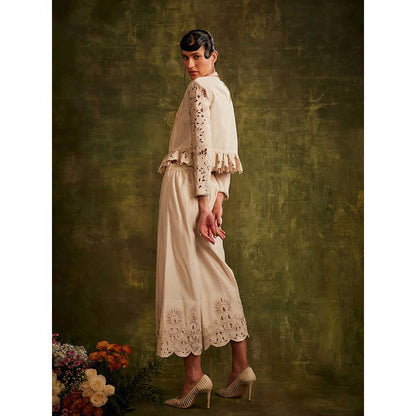 CHANDRIMA Ivory Chanderi Cutwork Culottes