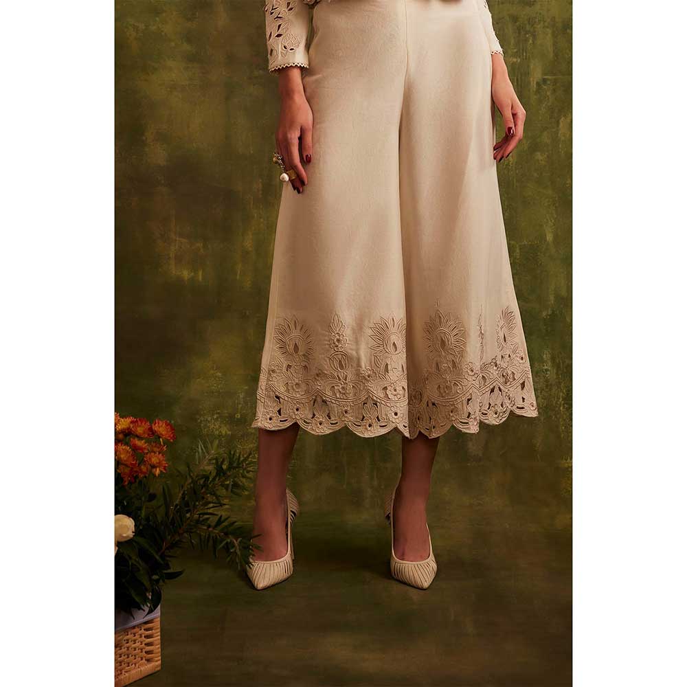 CHANDRIMA Ivory Chanderi Cutwork Culottes