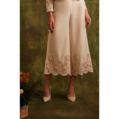 CHANDRIMA Ivory Chanderi Cutwork Culottes