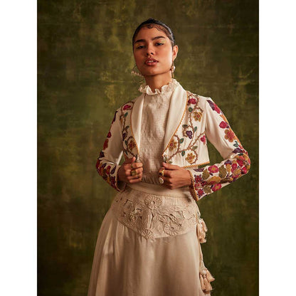 CHANDRIMA Ivory Short Beadwork Bolero Jacket