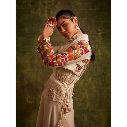 CHANDRIMA Ivory Short Beadwork Bolero Jacket