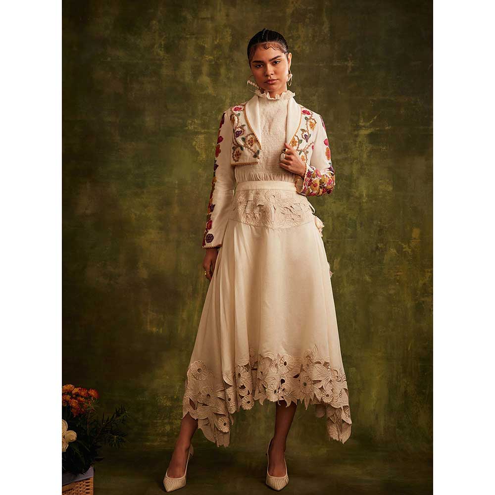 CHANDRIMA Ivory Cutwork Asymmetric Skirt