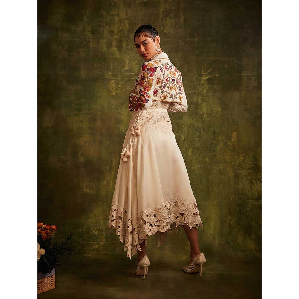 CHANDRIMA Ivory Cutwork Asymmetric Skirt