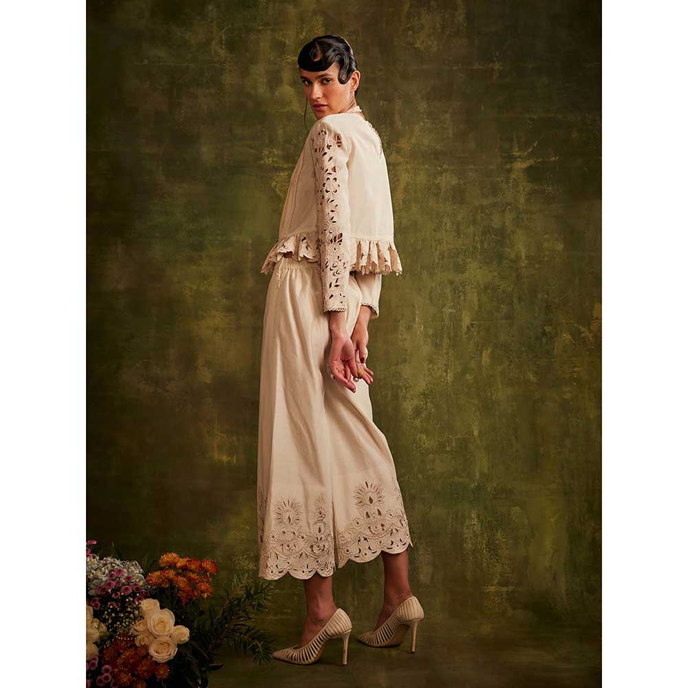 CHANDRIMA Ivory Yoke Pleated Peplum Top