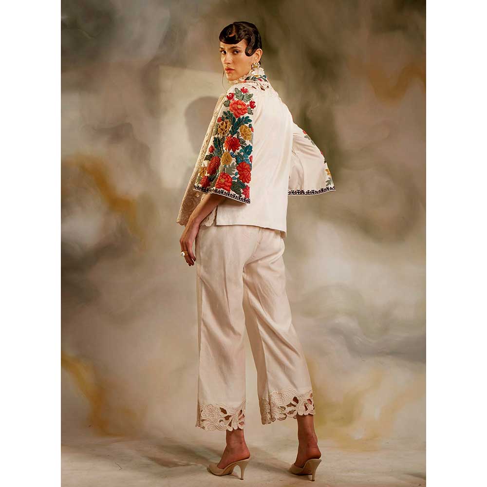 CHANDRIMA Ivory Cutwork And Beadwork Short Jacket