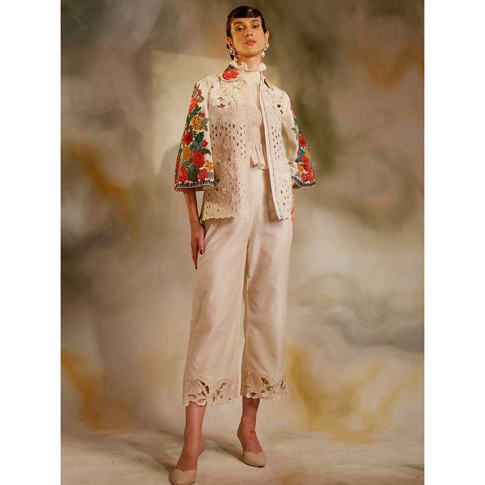 CHANDRIMA Ivory Cutwork And Beadwork Short Jacket
