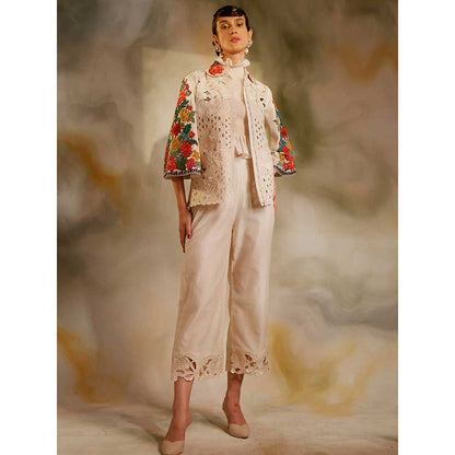 CHANDRIMA Ivory Cutwork And Beadwork Short Jacket