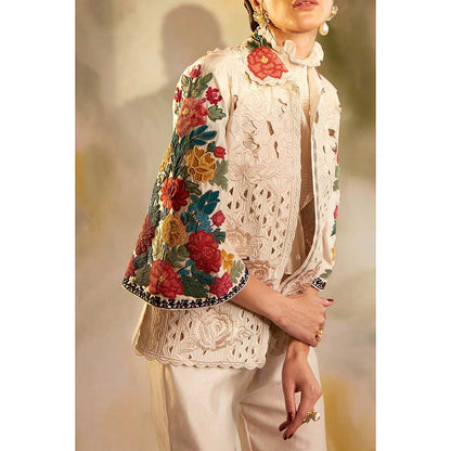 CHANDRIMA Ivory Cutwork And Beadwork Short Jacket