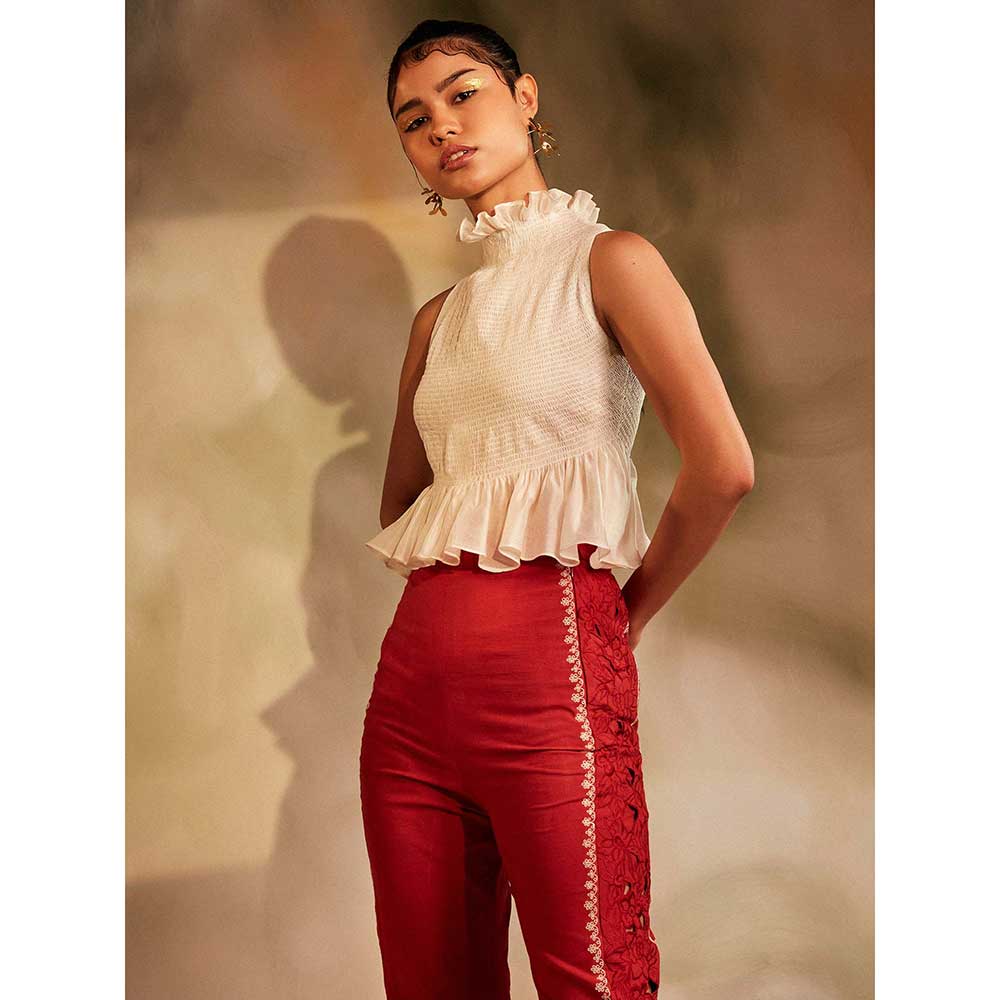 CHANDRIMA Ivory Smocked Peplum Top