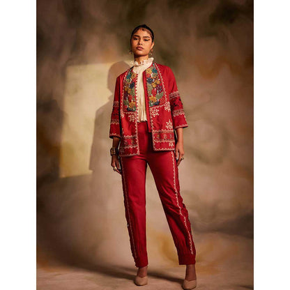 CHANDRIMA Red Cutwork Pants