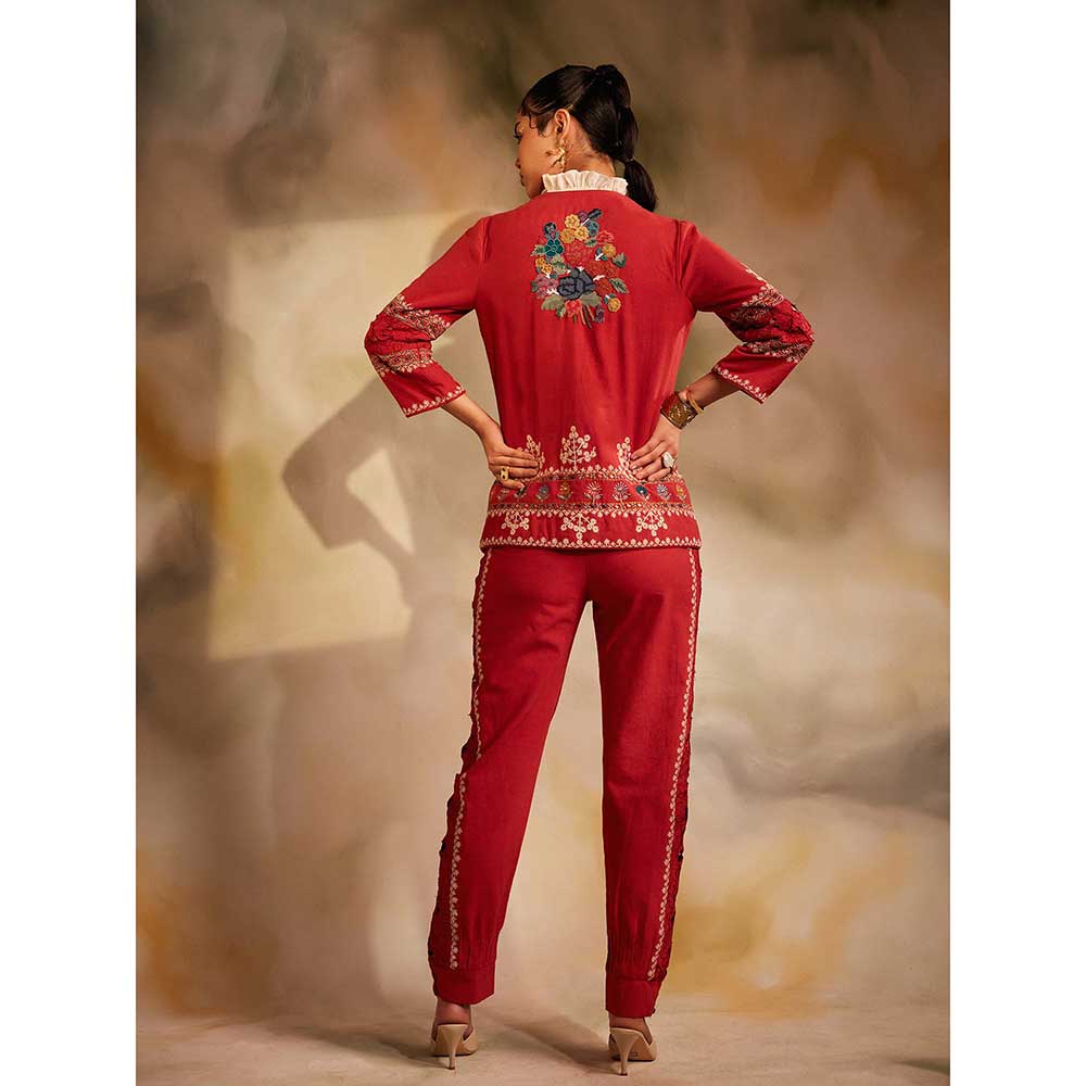 CHANDRIMA Red Cutwork Pants