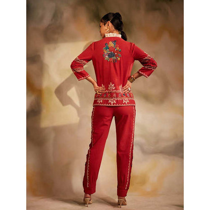 CHANDRIMA Red Cutwork Pants