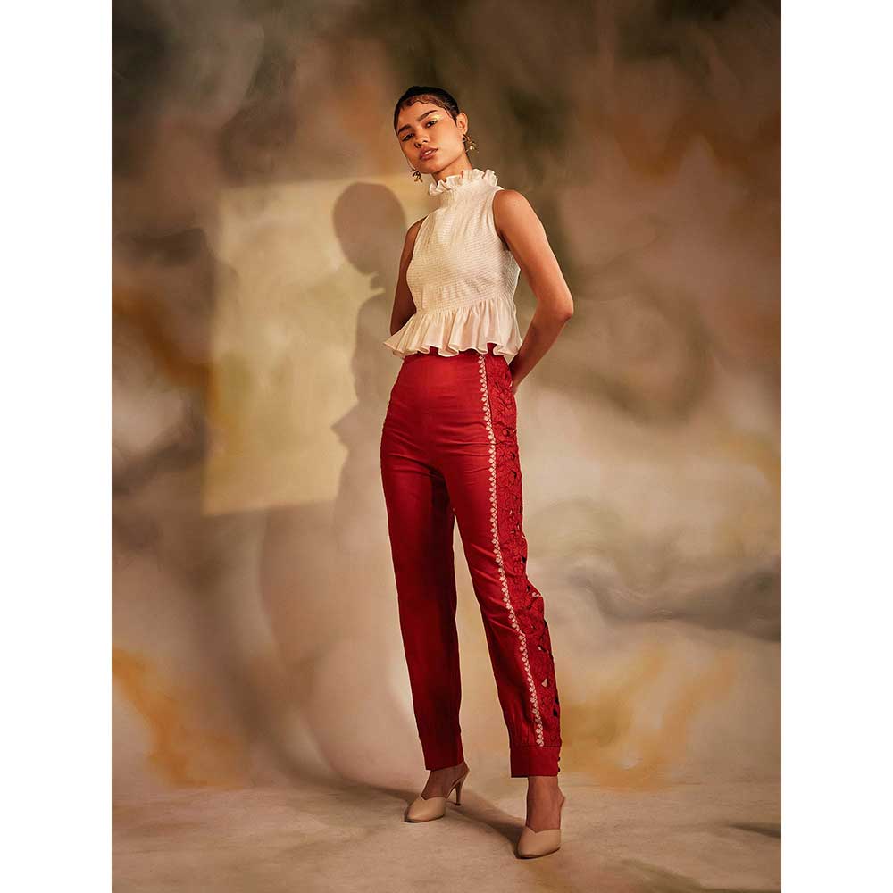 CHANDRIMA Red Cutwork Pants