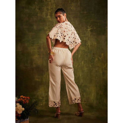 CHANDRIMA Ivory Cutwork And Beadwork Poncho