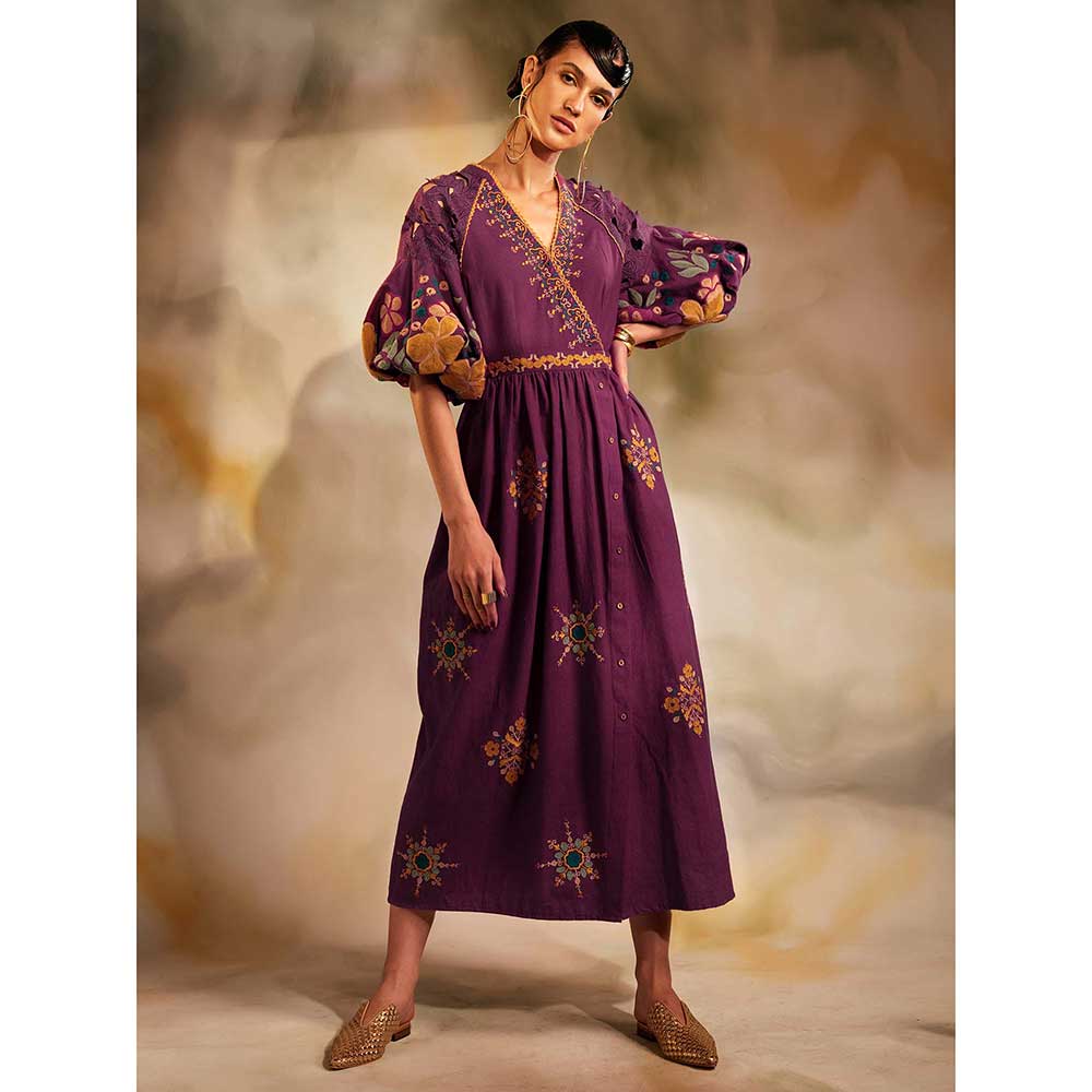 CHANDRIMA Plum Kala Cotton Midi Dress