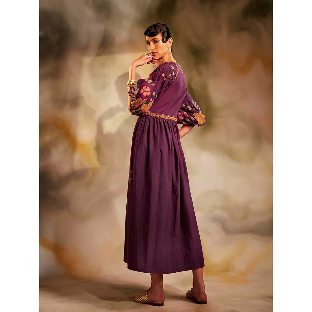 CHANDRIMA Plum Kala Cotton Midi Dress