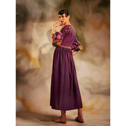 CHANDRIMA Plum Kala Cotton Midi Dress