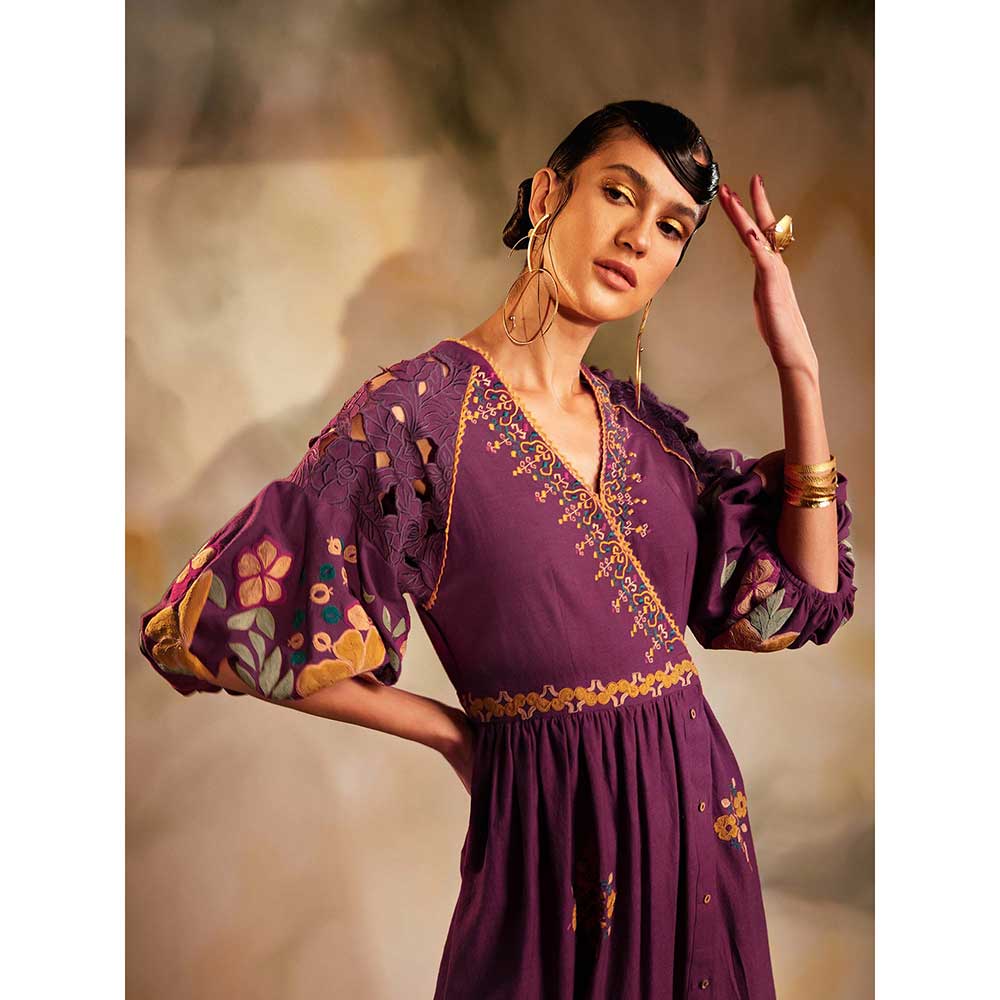 CHANDRIMA Plum Kala Cotton Midi Dress