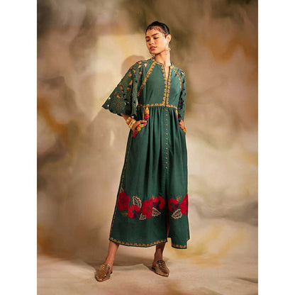 CHANDRIMA Emerald Green Midi Dress