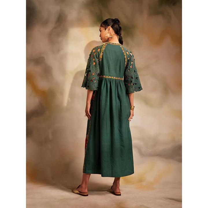CHANDRIMA Emerald Green Midi Dress