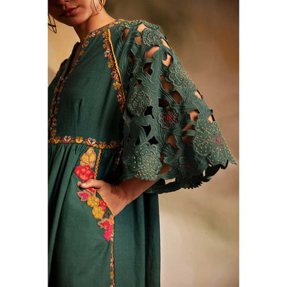 CHANDRIMA Emerald Green Midi Dress