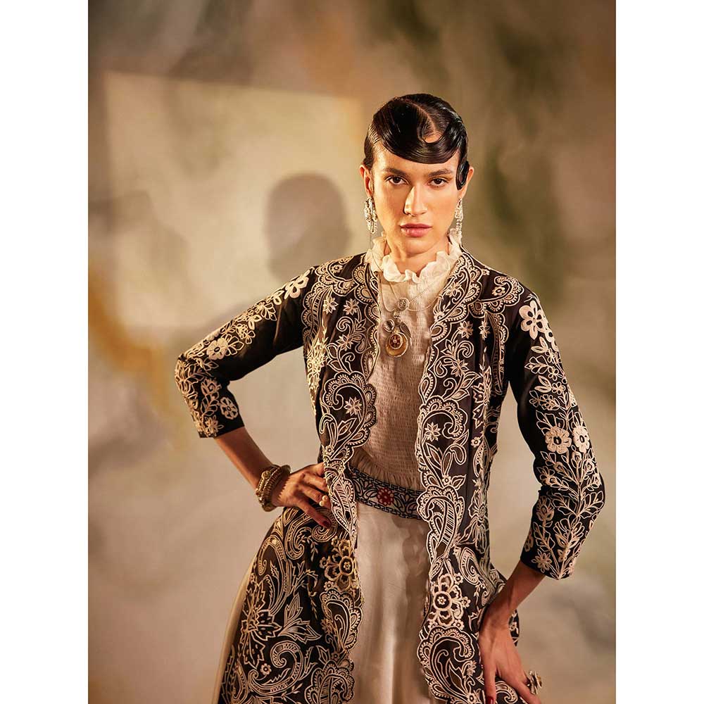 CHANDRIMA Black And White Cutwork Jacket