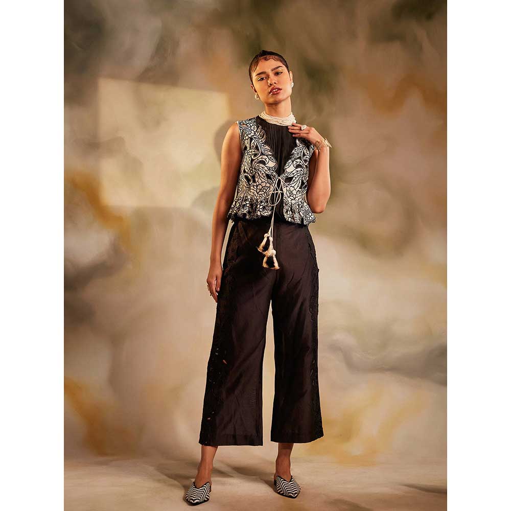 CHANDRIMA Black Cutwork Pants