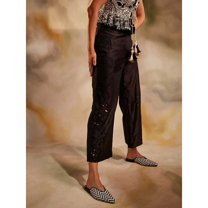 CHANDRIMA Black Cutwork Pants