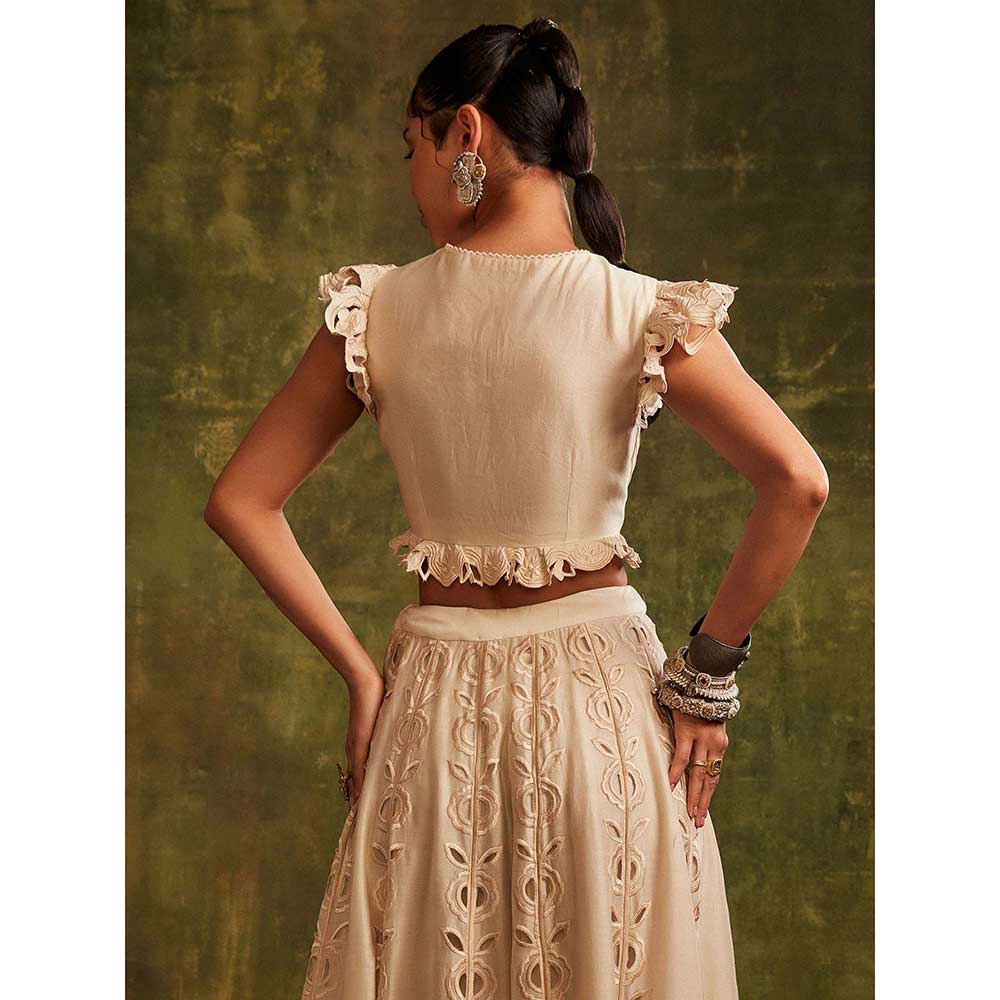 CHANDRIMA Ivory Pleated Ruffle Top