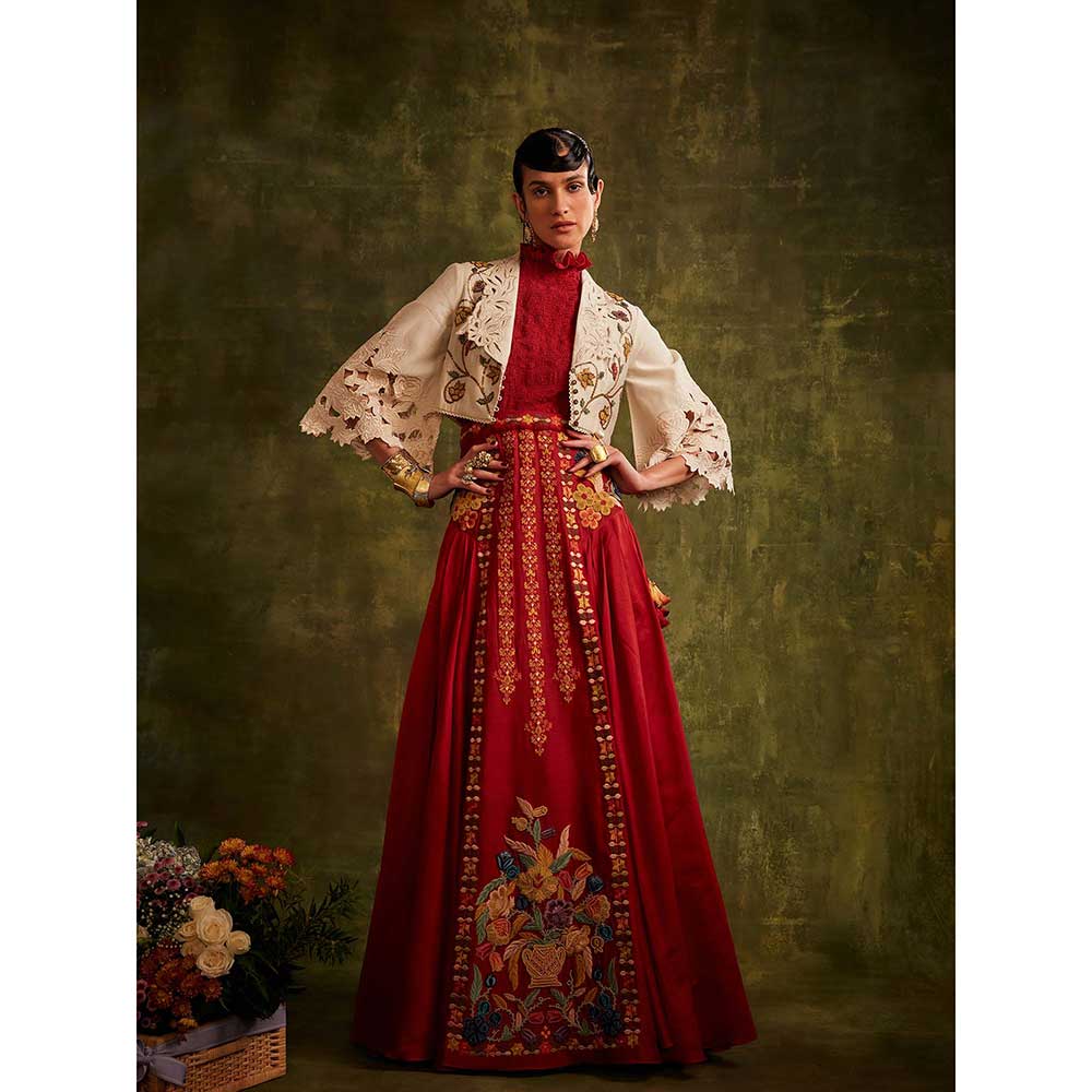 CHANDRIMA Ivory Sequins Beadwork Bolero Jacket