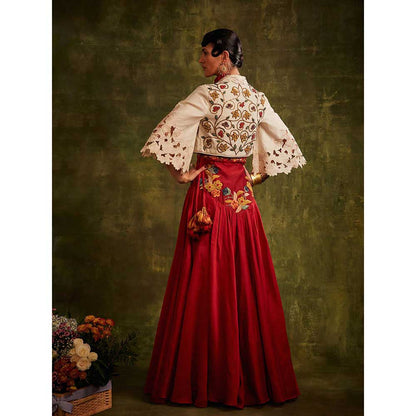 CHANDRIMA Ivory Sequins Beadwork Bolero Jacket