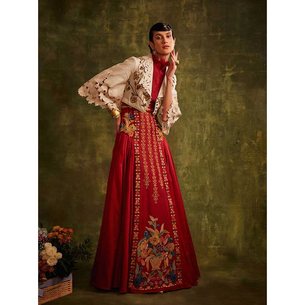 CHANDRIMA Ivory Sequins Beadwork Bolero Jacket