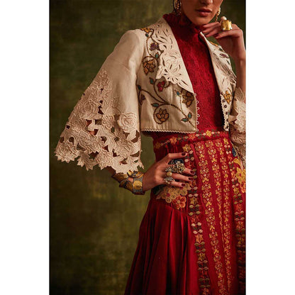 CHANDRIMA Ivory Sequins Beadwork Bolero Jacket