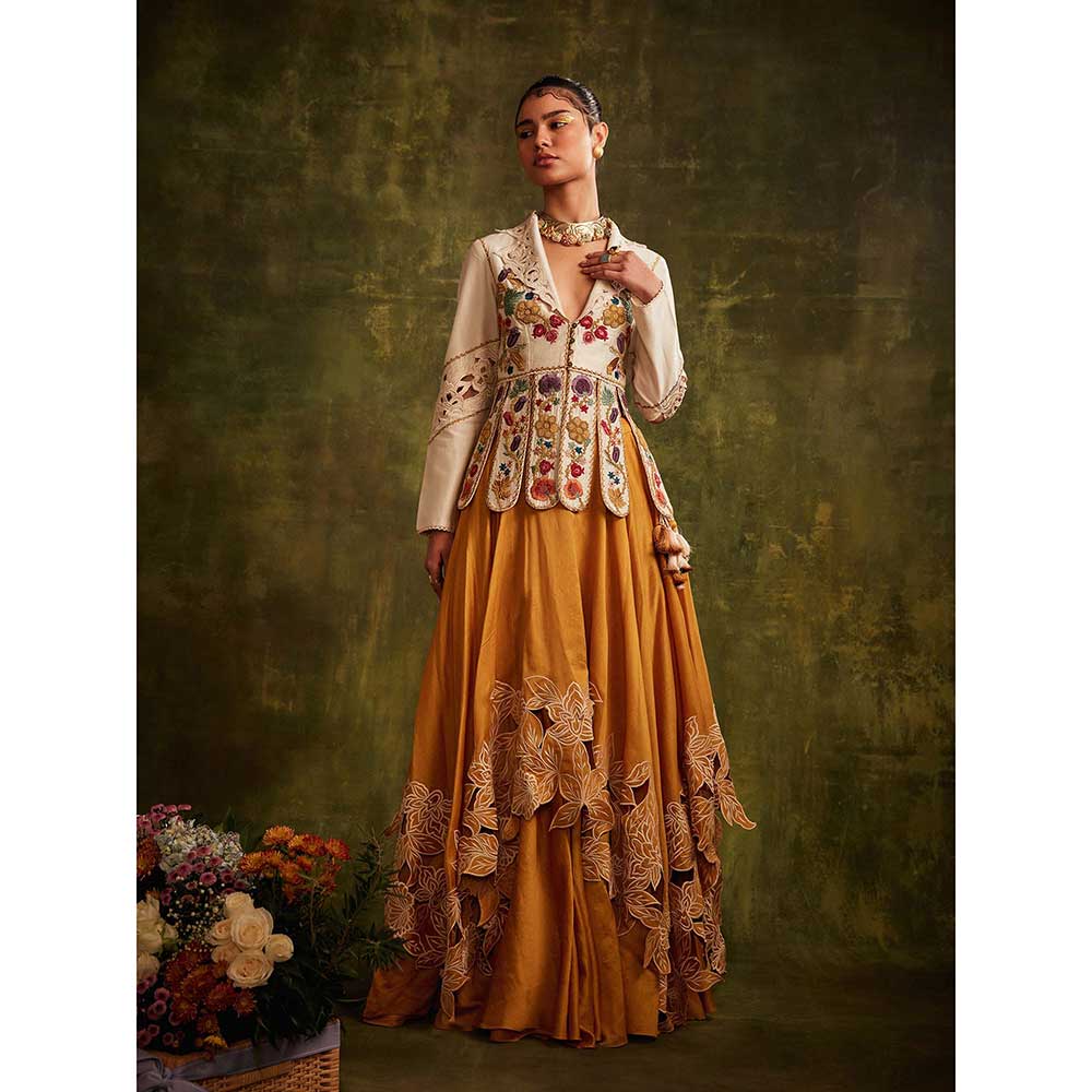 CHANDRIMA Ivory Paneled Beadwork Jacket