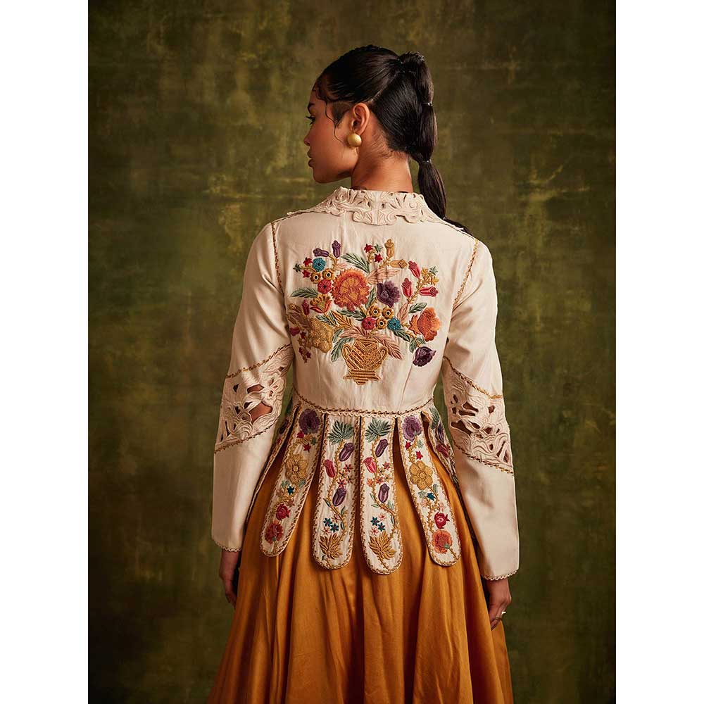 CHANDRIMA Ivory Paneled Beadwork Jacket
