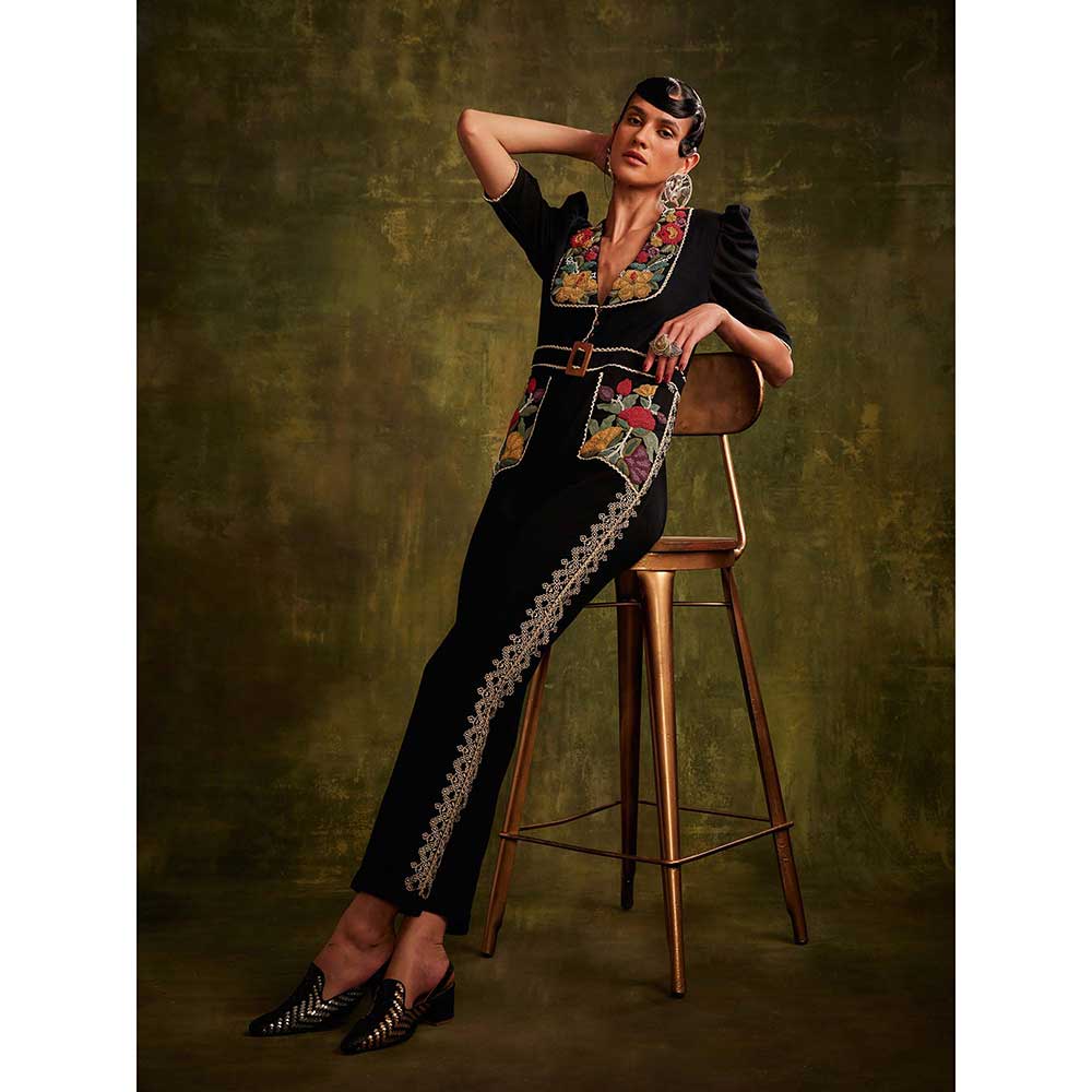 CHANDRIMA Black Beadwork Jumpsuit