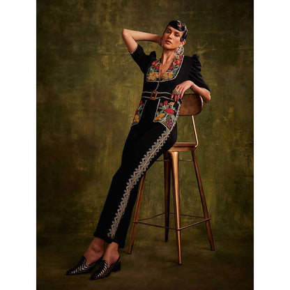 CHANDRIMA Black Beadwork Jumpsuit