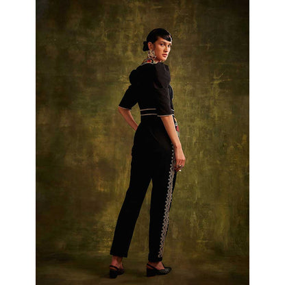 CHANDRIMA Black Beadwork Jumpsuit