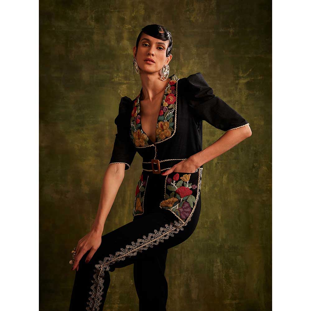 CHANDRIMA Black Beadwork Jumpsuit