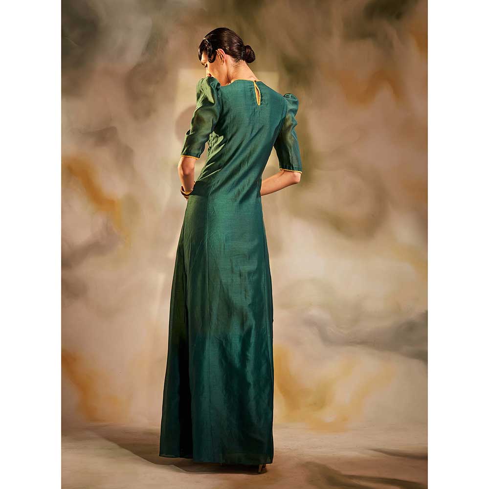 CHANDRIMA Emerald Green Cutwork Maxi Dress